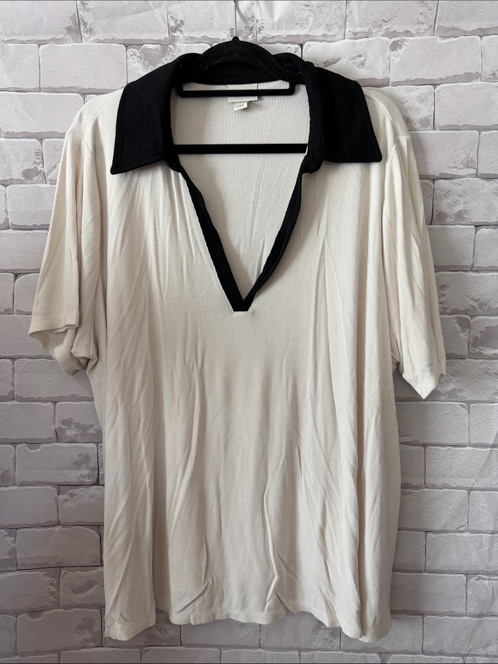 Ava & Viv White Short-Sleeve Polo with Black Contrast Collar